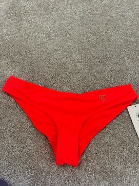 Body Glove Coral-Red Bikini Bottom with Heart Charm